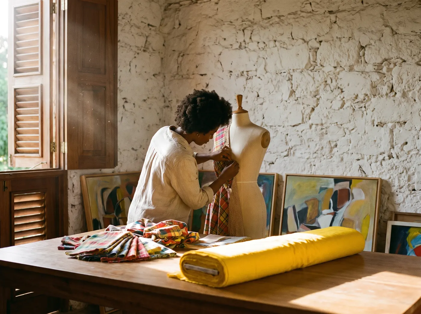 Une créatrice de mode dans son atelier